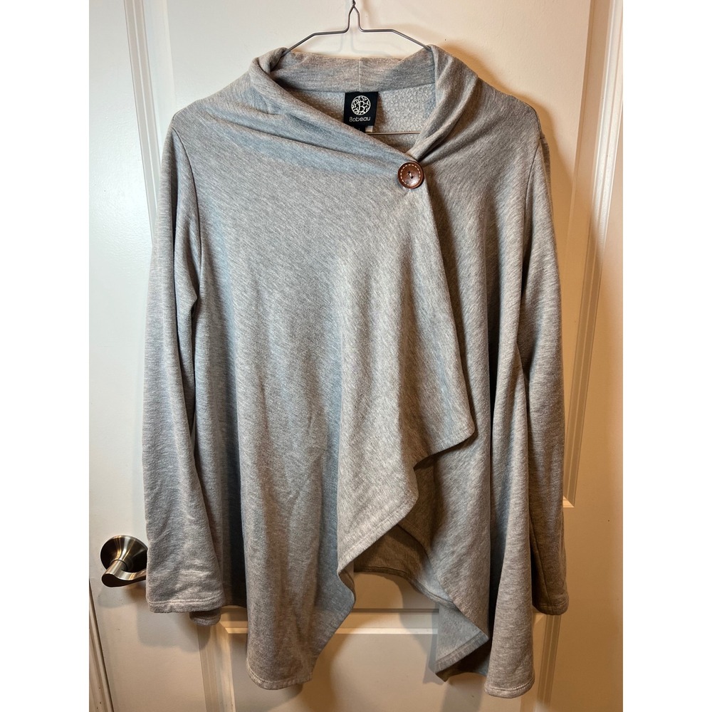 Bobeau Womens Cardigan Asymmetrical Button Wrap Gray Size L